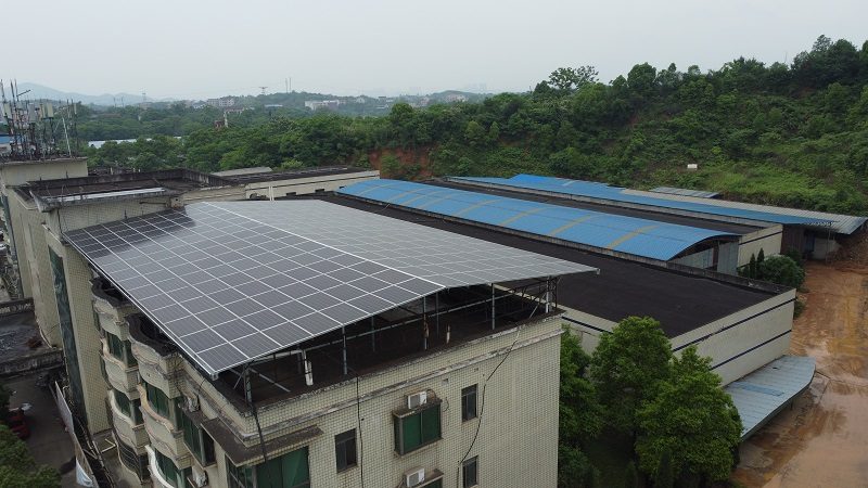 Industrial warehouse roof covered with modules